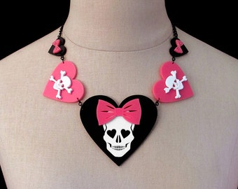 The Dangerous Heart of a Smitten Girl Necklace - Skull & Heart Laser Cut Necklace (C.A.B. Fayre Original Design)