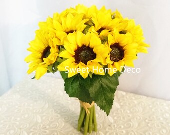 JennysFlowerShop 9''Silk Sunflower Artificial Flower Bouquet Wedding Flower