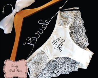 Ships in 3 Days White Lace Personalized Sexy Bridal Panty Bridal Panties Bridal Underwear Cheeky Panties