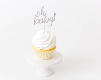 Oh Baby Cupcake Toppers - Baby Shower Decor, Gender Reveal Party Decor, Gender Reveal Cupcake Topper