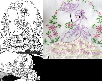 Southern Belle - Crinoline Lady pillowcase eyelet embroidery pattern mo5264