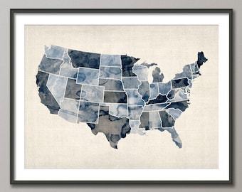 Watercolor United States Map USA, Art Print (528)