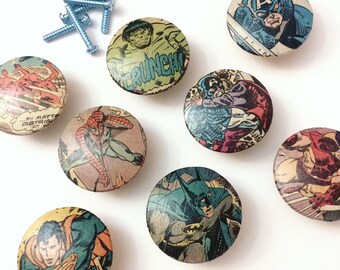 Comic Drawer Knobs, Superhero Knobs, Cabinet Knobs, Door Knobs Hardware Superhero - Geek Gift - Nursery Drawer Knobs - Kid's Room Knobs