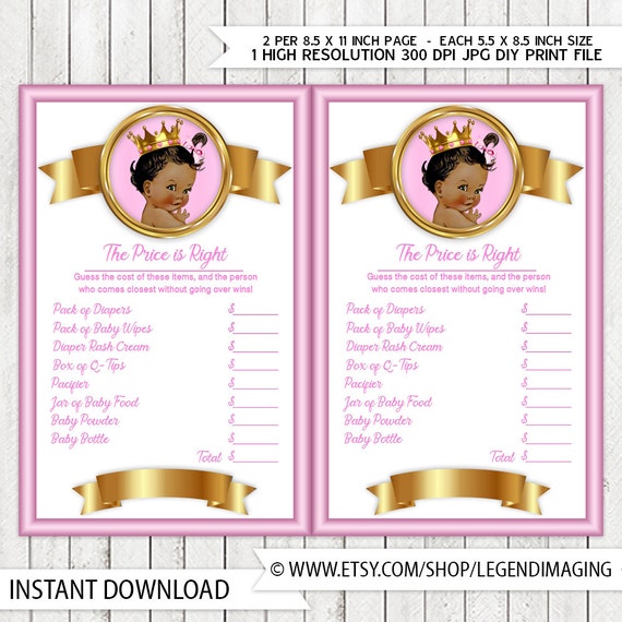 Ethnic Princess Price is Right Baby Shower Game Pink Gold