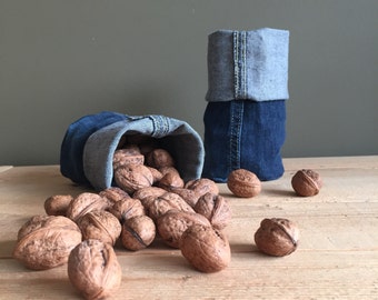 blue jeans bucket - small blue denim containers - shelf storage - lego storage fabric basket - eco fabric storage basket - lego container