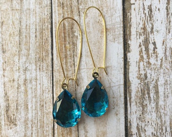 Teal Vintage Inspired Drop Earrings