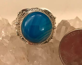 Blue Banded Onyx Ring, Size 8