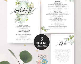 INSTANT DOWNLOAD Bachelorette Weekend Invitation Printable Set - Greenery Diamond