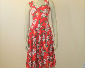1980s Hawaiian Print Sun Dress Criss Cross Back Small