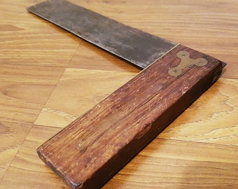 Antique Stanley 9" Rosewood Try Square, Brass Inlay Carpenters Tool, Patent 1896, Stanley No.20 2B