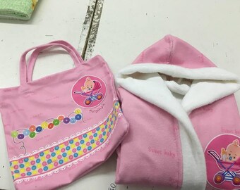 Children's Personalisable Bathrobes set with bag 1-6 yrs- Pink ,White