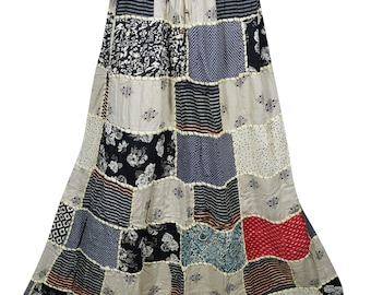 Bohemian Womens Patchwork Skirts Artistically Inspired Flowy Vintage Ethnic Gypsy Printed Long Skirts