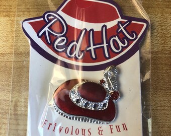 Vintage Red Hat Society Sterling Silver Pin