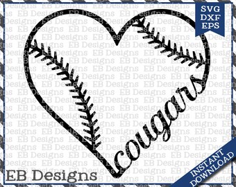 Cougars Baseball Love SVG DXF EPS Cutting Machine Files Silhouette Cameo Cricut Cougars Vinyl Cut File Softball Vector svg file