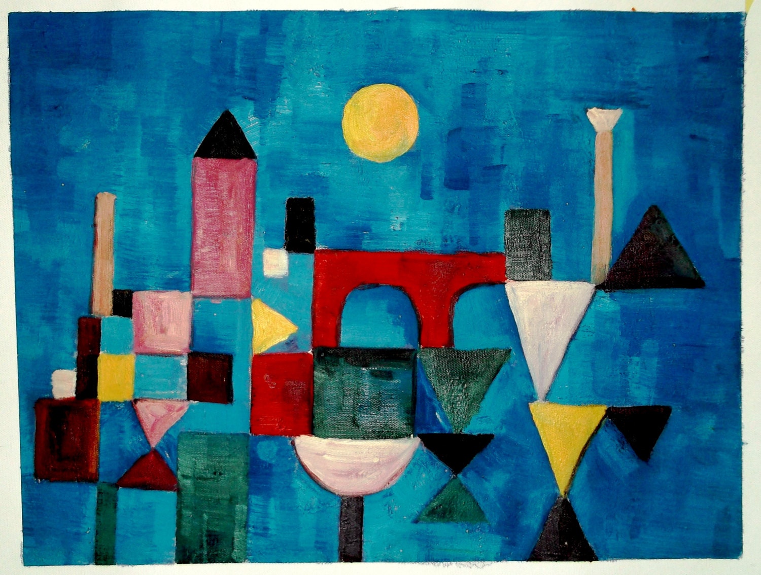 PAUL KLEE Unico Pittura A Olio A Mano Dopo Ponte Rosso.