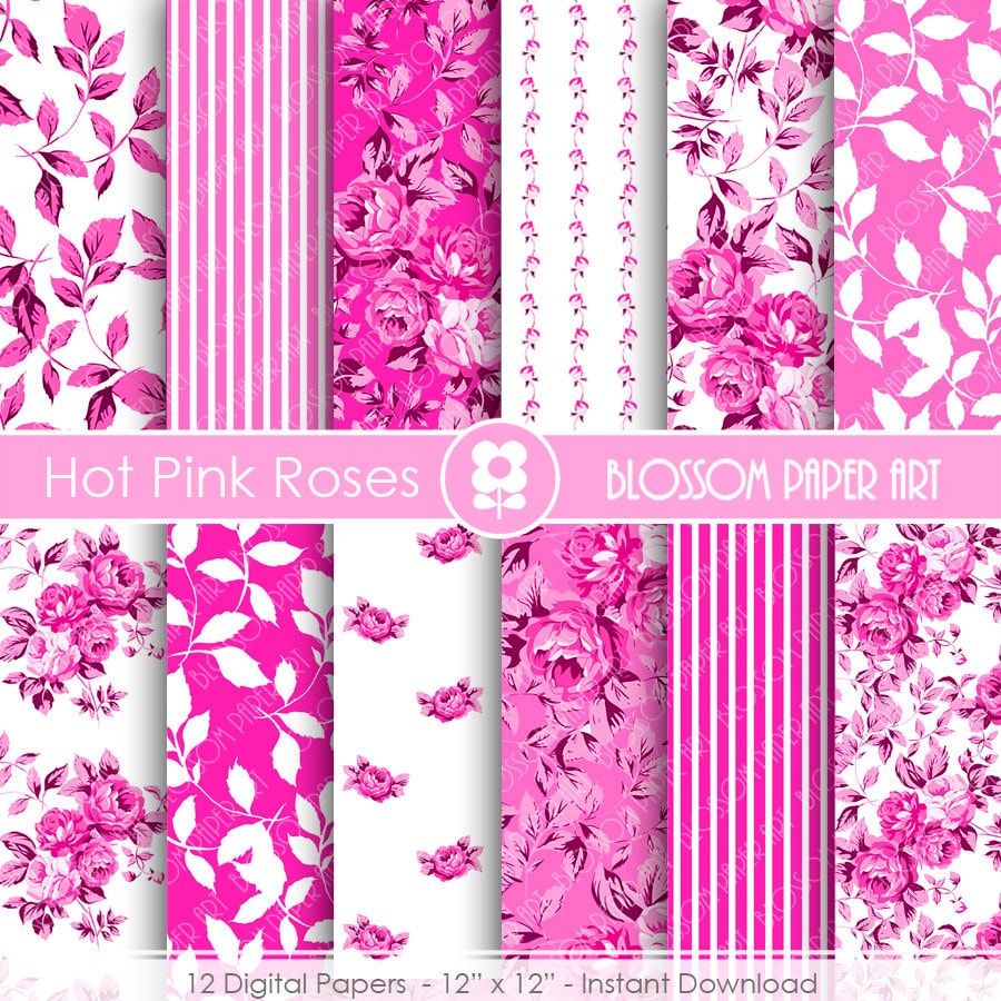 Pink Digital Paper Pink Digital Paper Pack Hot Pink Roses