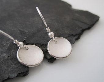 Handmade Simple Dimple Round Drop Earrings | Fine Silver Drop Earrings | Small Round Silver Dangly Earrings | Round Drop Earrings