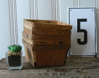 Five Vintage Quart Wooden Berry Boxes Strawberry Baskets