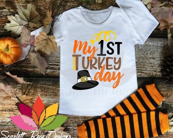 Thanksgiving SVG, My First Turkey Day, Pilgrim Hat, Boy girl shirt for silhouette cameo and cricut