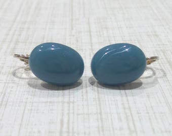 Blue Clip On Earrings, Dusty Blue Clip Earrings, Non Pierced Earings, Fused Glass Jewelry - Suellen -7