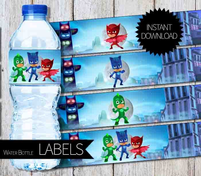 PJ Masks BirthdayParty PRINTABLE Water Bottle Labels Instant