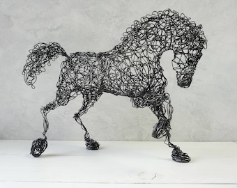 Wire sculpture, Horse sculpture, Black wire horse, Gift mom, Metal Sculpture, Rustic, Contemporary Decor, birthday gift, steampunk decor