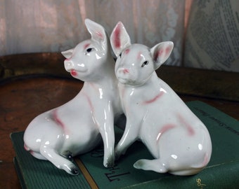 Vintage Porcelain Pigs Pair of Adorable Pig Figurines