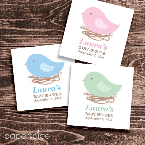 Items similar to Personalized Bird Nest Baby Shower Favor Tags or ...