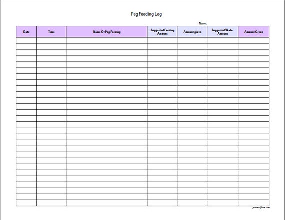 Fillable Peg Feeding Log / PDF/ Digital Health forms/