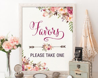 Favors Printable Sign. Floral Bohemian Bridal Shower Sign. Boho Decoration. Rustic Garden Flower Dessert Table. Favors Please Take One. FLO7