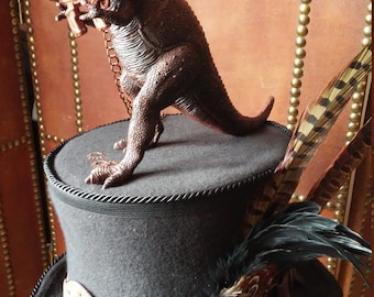 T Rex Dinosaur Steampunk Black Top Hat
