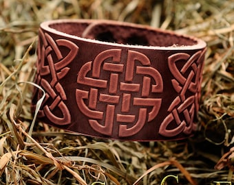 Leather Bracelet leather Cuff Wristband Celtic Knotwork Viking bracelet