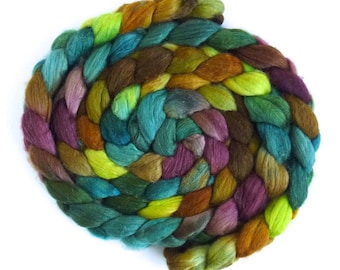 Merino/ Superwash Merino/ Silk Roving - Handpainted Spinning or Felting Fiber, Bright and Distant