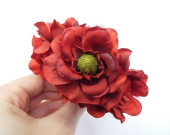 6 Dark Red Flowers Silk Flowers Artificial Flowers Fake Flowers Silk Flowers Green Decorative Flowers Craft Flowers