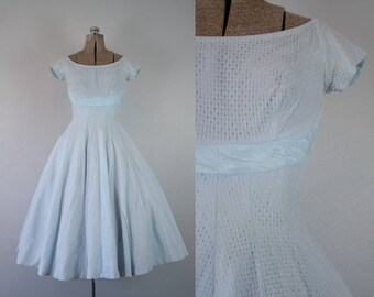 1950's Baby Blue Eyelet Lace Party Dress / Size XSmall
