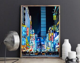 Shinjuku Street Poster, japanese photo, japanese photography, tokyo night, alley night, tokyo print, tokyo alley, japan print, times square