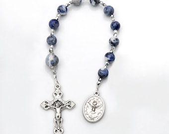 Confirmation Communion Gift for Boys - Blue Sodalite Gemstone Rosary Chaplet - Personalized Option - Choice of Saint- Gift for Men Godfather
