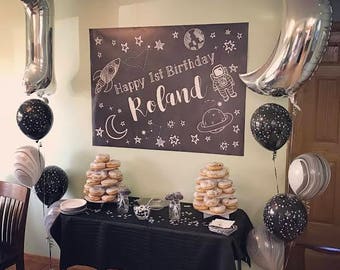 Space Birthday Backdrop, Spaceship,Planets,Rockets,Stars,Outer Space Party, Astronaut/Space Shuttle Backdrop,Desert Table Decoration digital