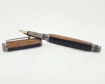 Hand turned Omega Fountain Pen in contrasting African Blackwood ideal for a birthday, or special presentation gift