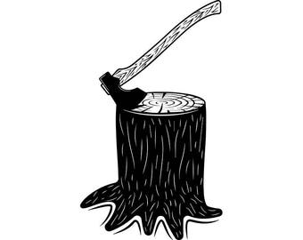 Lumberjack Axe #9 Tool Cut Wood Chop Forest Tree Stump Harvest Timber Weapon .SVG .EPS .PNG Clipart Vector Cricut Cut Cutting Download File