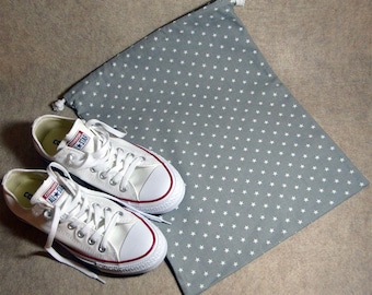 Gray Mini Star Drawstring Travel Shoe Bag