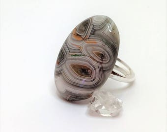 Crazy Lace Agate Cabochon Sterling Silver Oval Statement Ring Multicolour Ring Natural Stone Ring Unique Gemstone Ring LynnsGemCreations