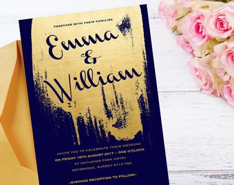 Gold Foil Invite, Luxury Invitation,Wedding Invitation,30th Birthday,Navy and Gold,Navy Wedding Invitation,Alternative Wedding,40th Birthday
