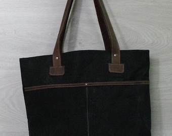 Bag made from waxed canvas and leather