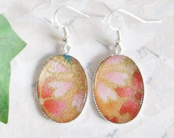 Earrings * sakura * * cherry blossom * orange, silver and cabochon