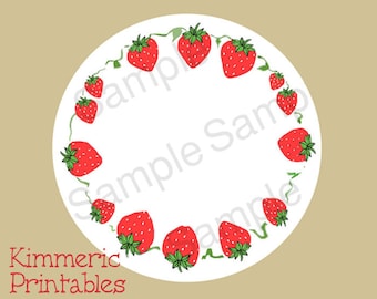 2-1/2" Digital Canning Labels, Stickers Hang Tags,Gift Tags, Strawberries Downloadable JPG
