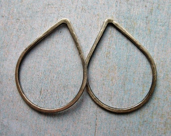 30mm Antiqued Sterling Silver Teardrop Hoop Findings - 1 pair