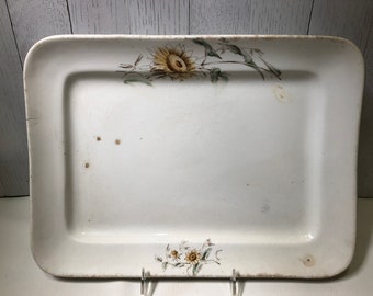 Vintage Parisian Granite Ironstone Platter with Sunflowers
