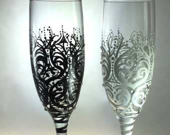 Wedding Toasting Flutes with crystals, optional personalization
