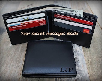 Personalized Leather Wallet - RFID Wallet - Men's Bifold Wallet - Men's Wallet - Birthday Gift for Man - Personalized Wallet - Black - 7720